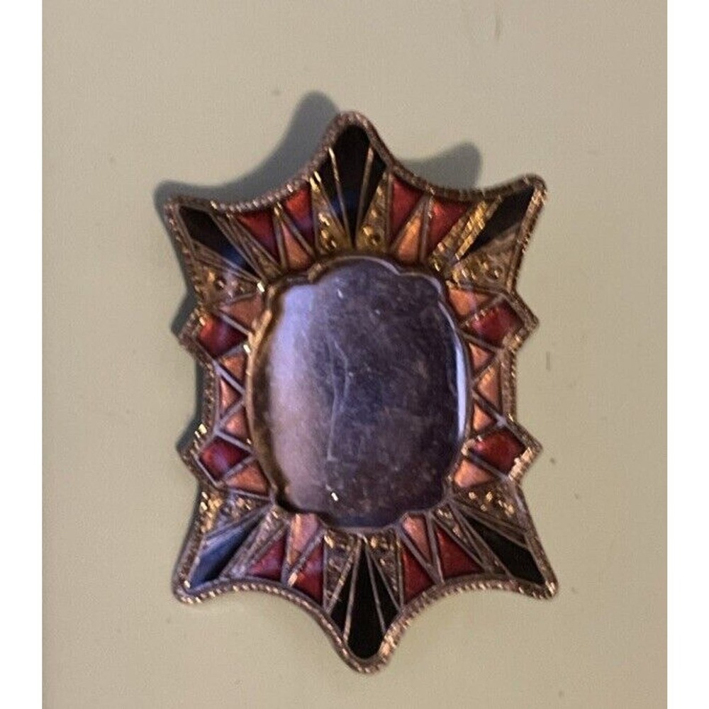 VINTAGE Red Gold Black Michel Michel Brooch Art Deco Picture Frame Pin